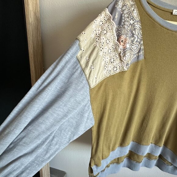 Free People We the Free Feelin It Tee Army Combo Long Sleeve Tops - Picture 9 of 12